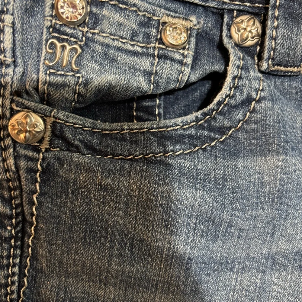 Miss Me Blue Skinny Jeans with Embroidered Back - Picture 5 of 7